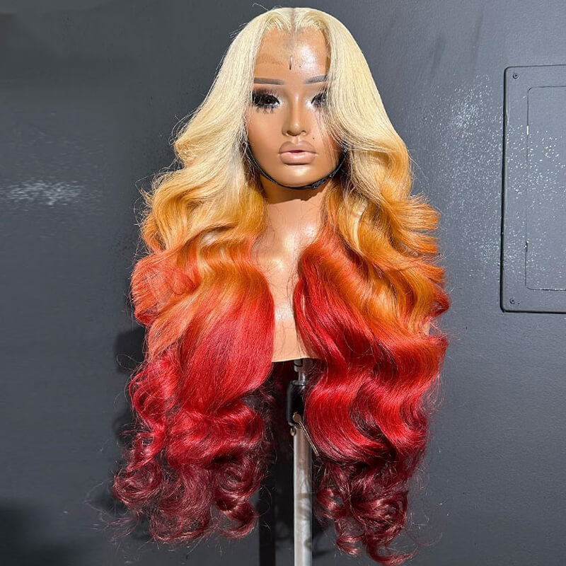 Eullair Ombre Blonde Ginger Red Brown 13x4 Lace Front Wig - Body Wave Human Hair Wig for Black Women - Perfect for Daily Wear, Parties & Special Occasions