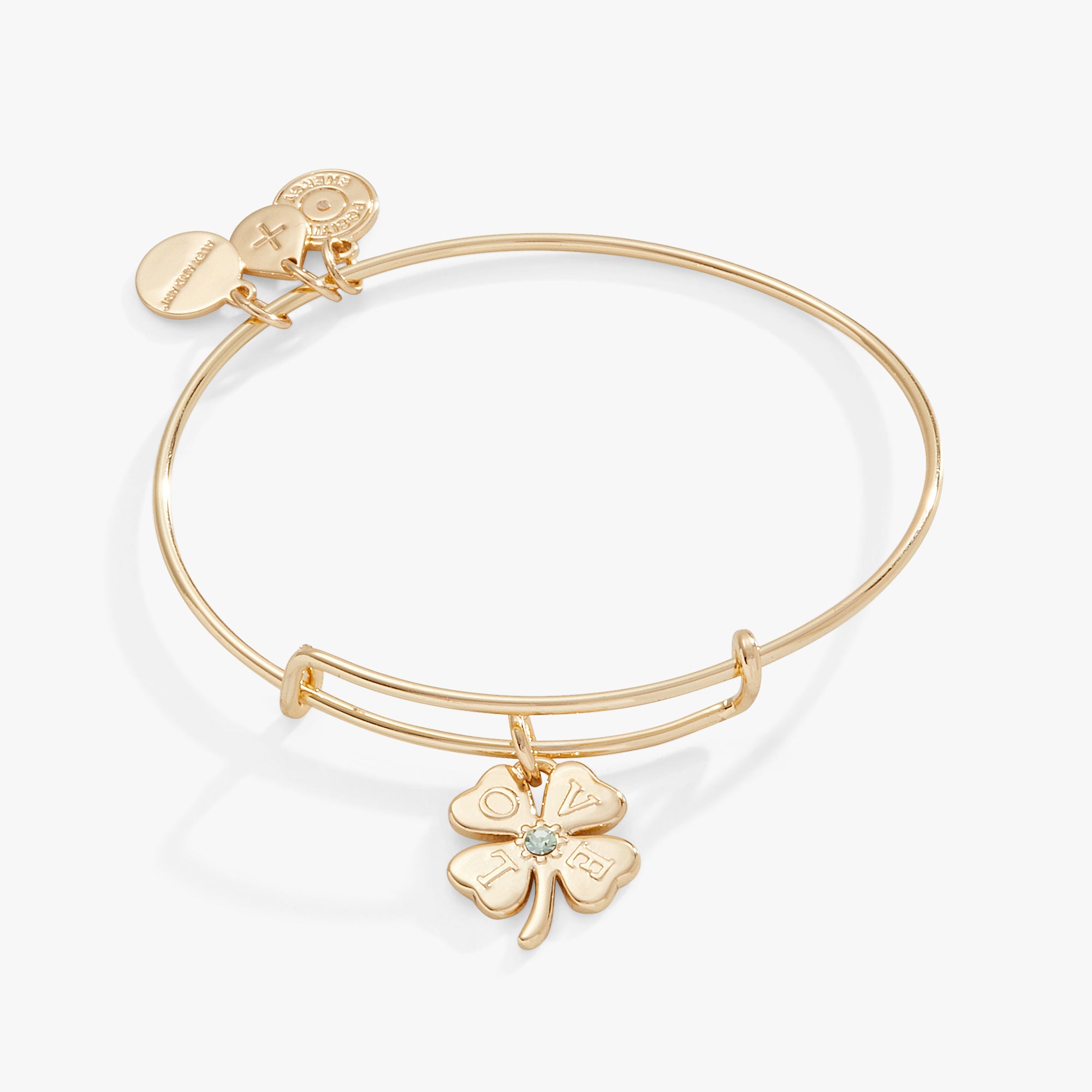 Love Clover Charm Bangle Bracelet - Dainty Four Leaf Clover Jewelry for Women - Perfect for Valentine's Day, Anniversary & Everyday Wear