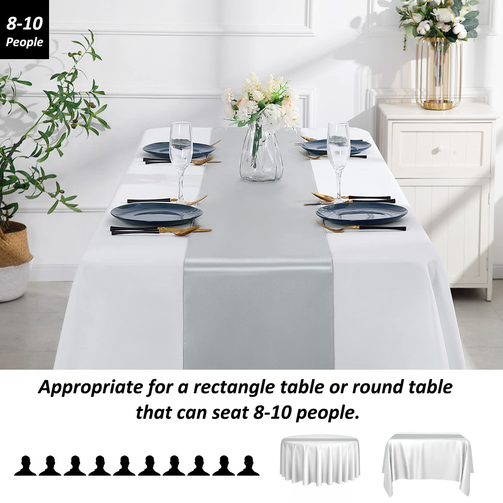 12 Pack Silver Satin Table Runners 12x108 Inches - Elegant Wedding Table Decor for Birthday Parties, Buffet, Banquets, Graduations & Engagements - Perfect for Holiday Dinners, Bridal Showers & Formal Events