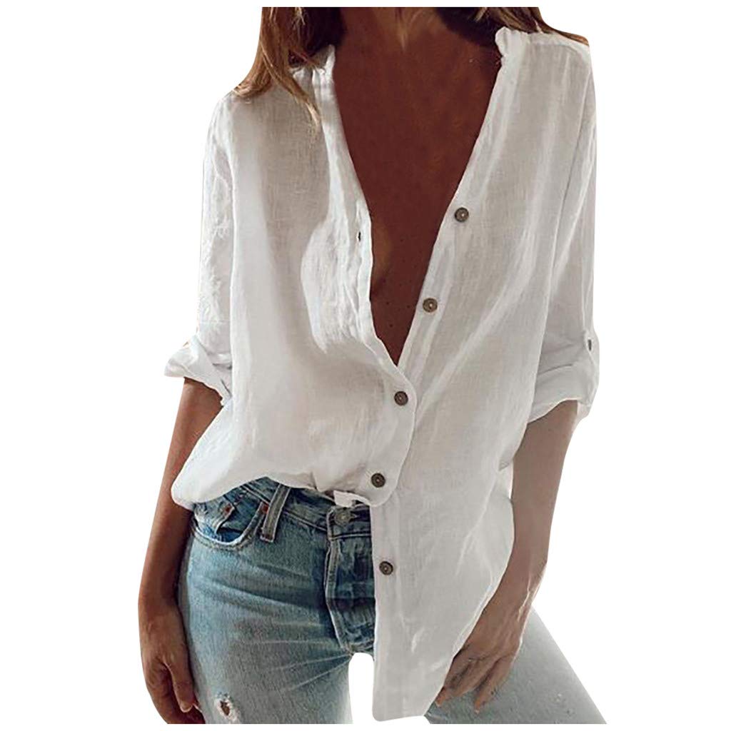 Aihihe Women's Plus Size Button Down Shirts - Long Sleeve Boyfriend Style Oversized Loose Fit Blouse Tops in White | Casual Office Wear & Layering Essential