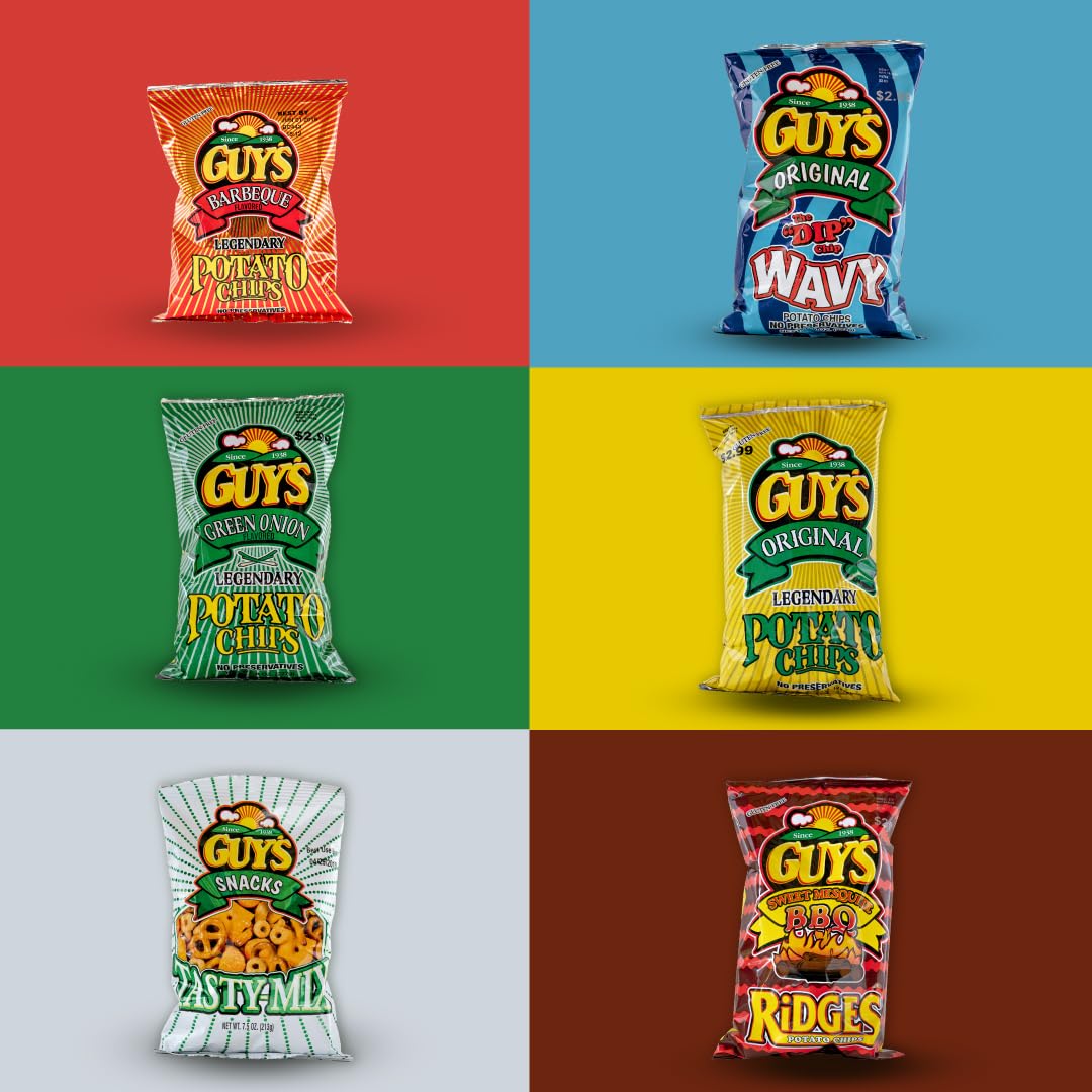 Guys BBQ Potato Chips - Healthy Salty Snacks with Natural Spices - Crunchy Gluten-Free Chips - Perfect for Parties, Picnics & Office Snacks (1.5oz Bag, 24-Pack) | Great for Game Nights, Road Trips & Lunchboxes
