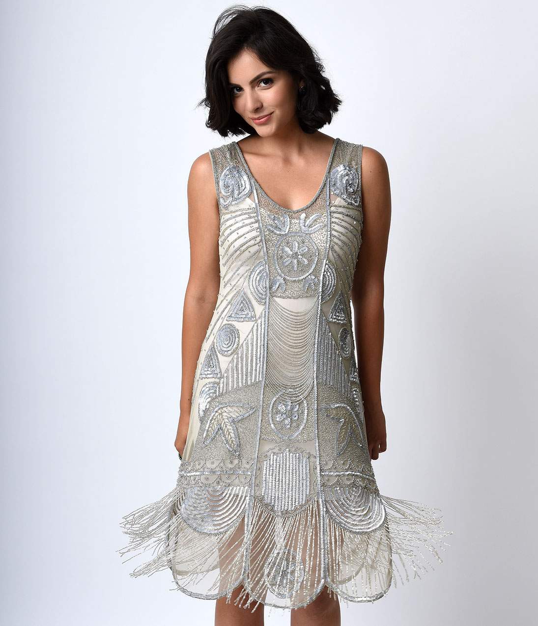 Vintage 1920s Silver Beaded Fringe Flapper Dress - Roaring 20s Gatsby Party Costume, Great Gatsby Themed Event, Speakeasy Outfit, Jazz Age Inspired Evening Gown