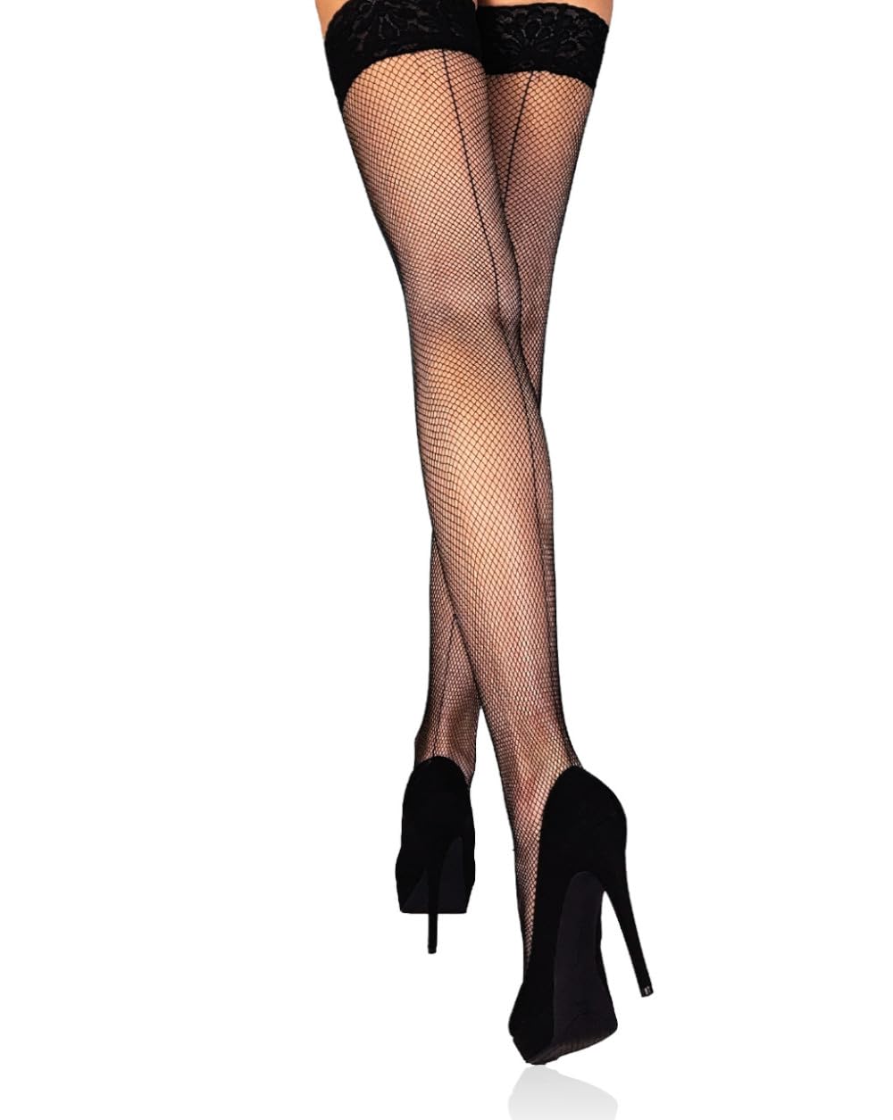 Mila Marutti Sexy Fishnet Thigh High Stockings for Women - Lace Top Sheer Tights | Fishnet Lingerie for Date Night, Cosplay & Boudoir Photography