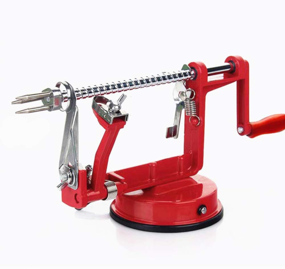 XD Designs 3-in-1 Stainless Steel Apple Peeler Slicer & Potato Corer - Magnesium Alloy Spiralizer for Fruits & Vegetables (Red) - Perfect for Baking, Salad Prep & Healthy Snacking