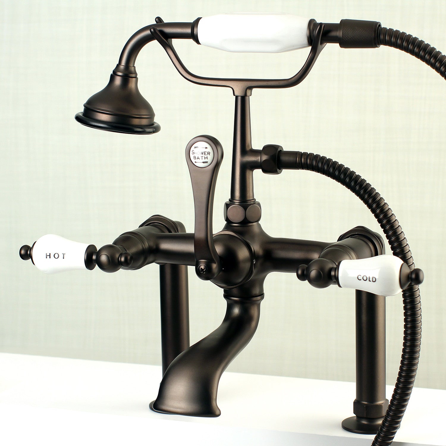 Vintage Style Oil Rubbed Bronze Clawfoot Tub Faucet with Hand Shower - 3 Handle 2 Hole Deck Mount Bathroom Fixture for Classic Bathroom Renovation & Luxury Spa Experience
