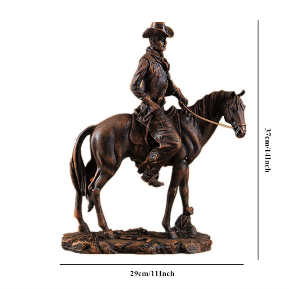 LILOVE 14'' Resin Cowboy on Horse Statue - Western Decor, American West Figurine, Miniature Animal Sculpture for Home, Office & Christmas Decorations | Perfect for Western Themed Parties, Ranch Decor & Holiday Gift