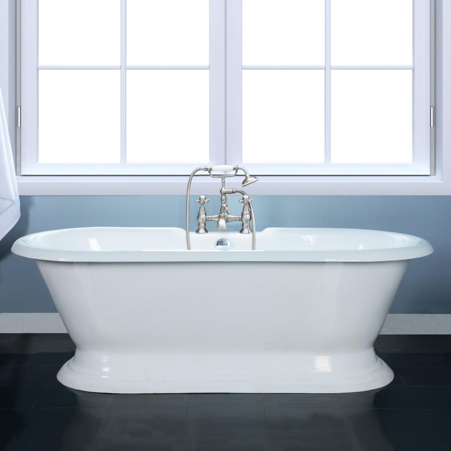 Aqua Eden 72 Inch White Cast Iron Oval Double Ended Pedestal Bathtub with 7 Inch Faucet Drillings - Freestanding Soaking Tub for Luxury Bathroom & Spa Relaxation