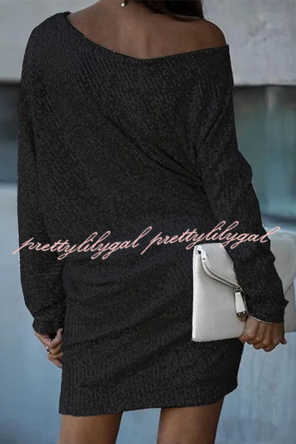 Elegant Solid Sequined Off-Shoulder Loose Mini Dress for Women - Perfect for Parties, Date Nights & Special Occasions