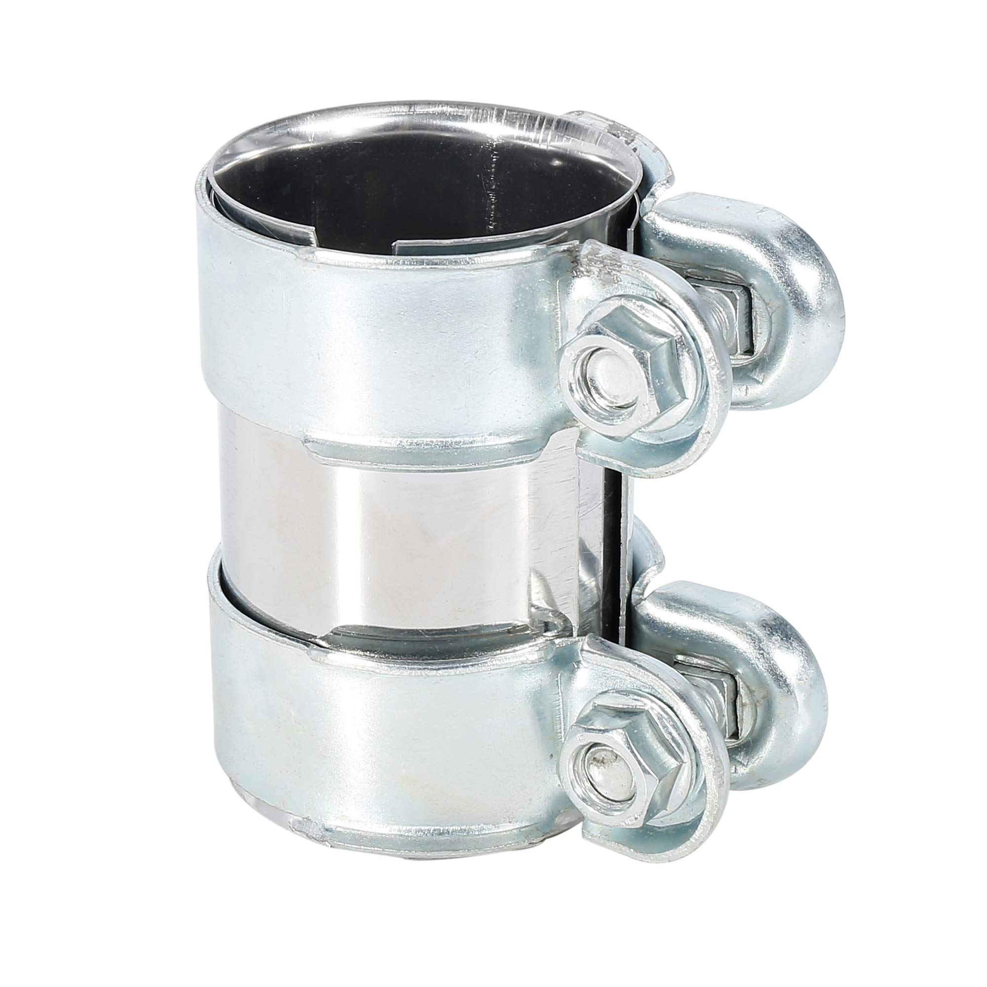 X AUTOHAUX 56 x 94mm Silver Exhaust Pipe Sleeve Connector Clamp Coupler for Seat Toledo & Ibiza - Universal Fit, Durable Stainless Steel, Easy Installation for Car Exhaust Repair & Maintenance