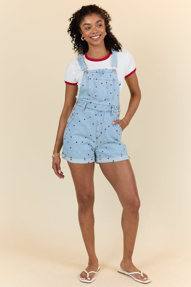 Common Ground Relaxed Fit Star Embroidered Cuffed Overalls - Women's Denim Jumpsuit for Casual Wear, Outdoor Activities & Vintage Style Fashion
