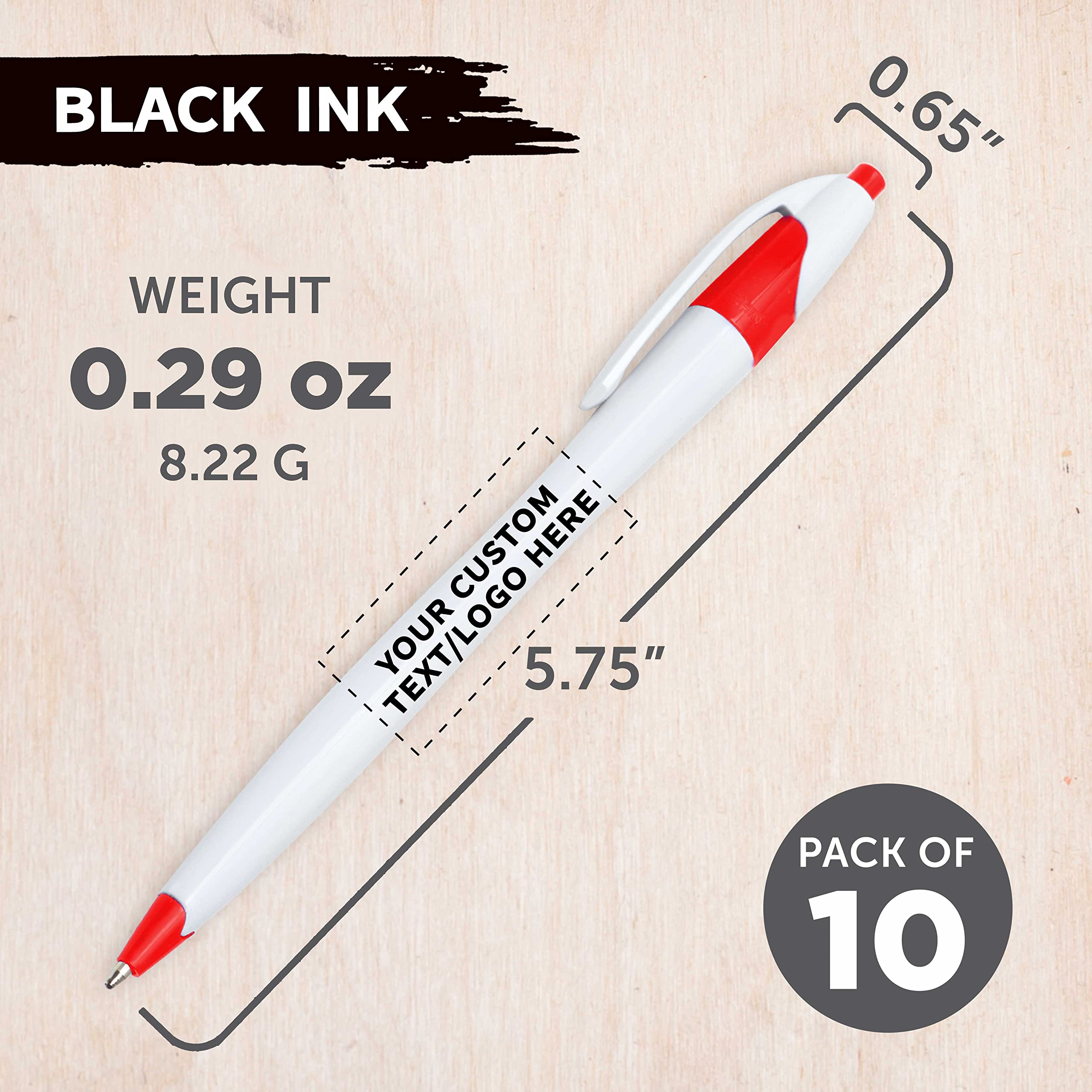 Custom Slim Curvy Ballpoint Pens - 10-Pack Bulk Personalized Pens with Black Ink, Retractable Design for Office, School & Tradeshows (Red) - Perfect for Branding, Corporate Gifts & Promotional Events