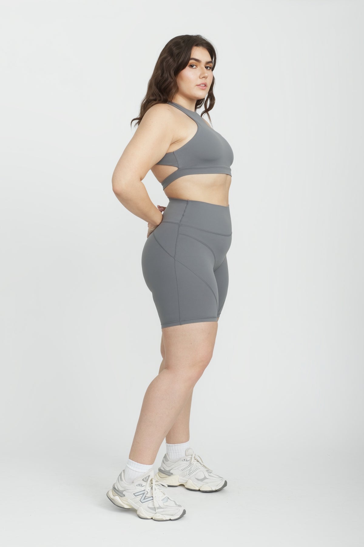 Bronx Cut Out Sports Bra for Women - Steel Gray High Support Workout Top for Running, Yoga & Gym