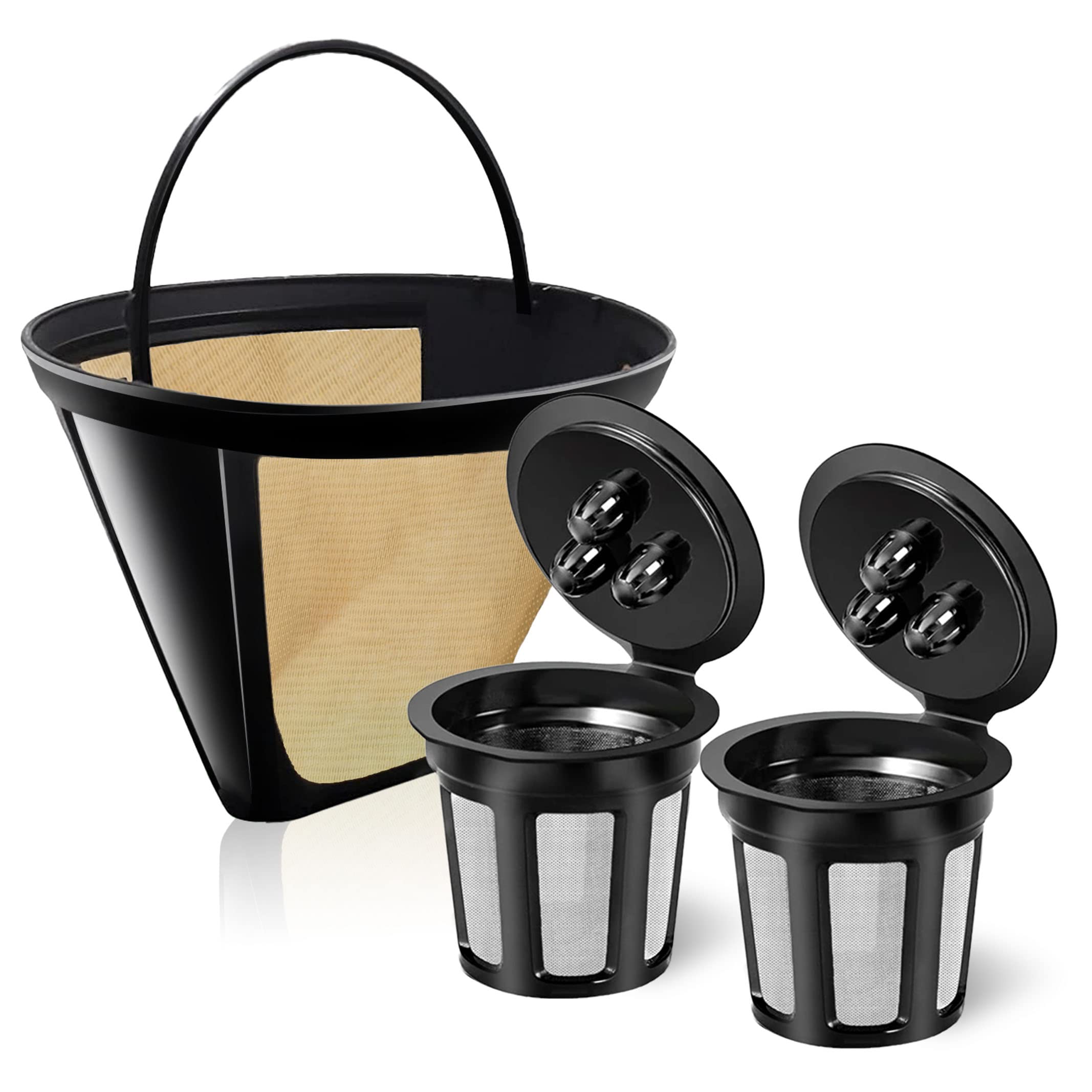 Reusable Coffee Filter for Ninja Dual Brew Coffee Maker - 2 Pack K-Cup Pods & 1 Size #4 Filter - Compatible with Ninja CFP301/CFP201/CFP400 - Perfect for Home, Office & Camping Use