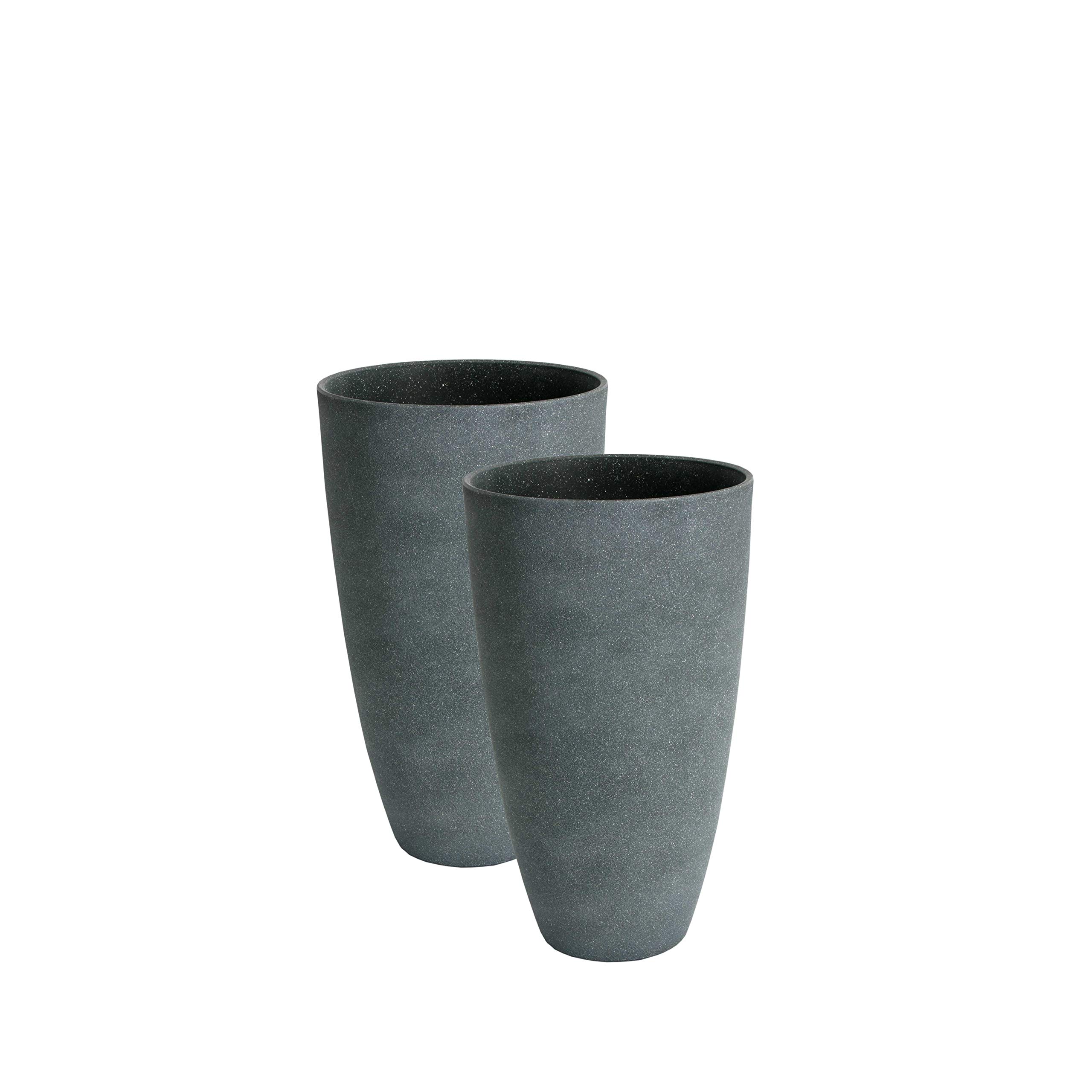 Algreen 43228 Acerra Vase Planter Set - 2 Pack Gray Stucco Flower Pots for Indoor Plants, Succulents & Home Decor | Perfect for Living Room, Office & Garden Decorations