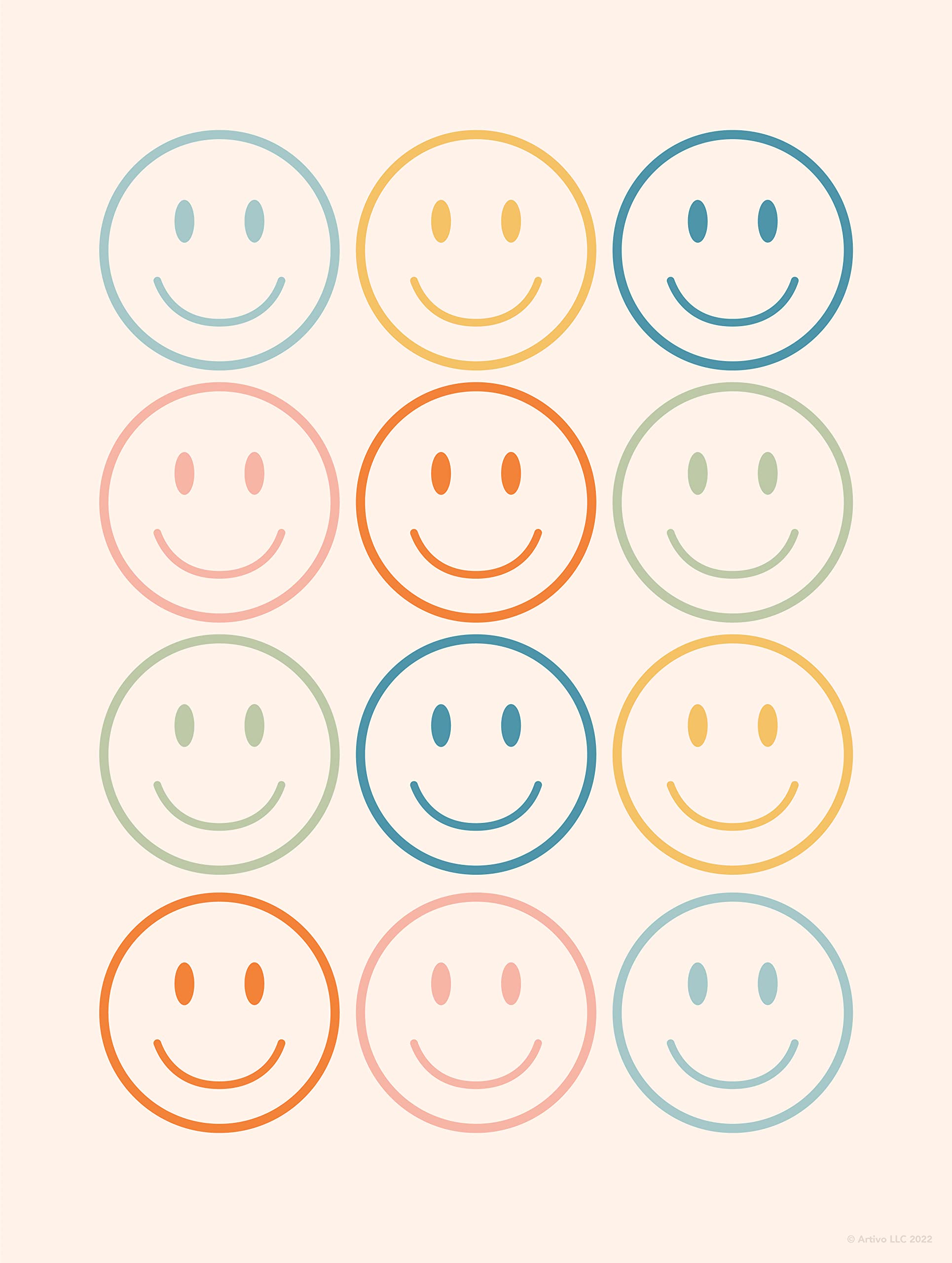 Happy Face Poster - Pastel Retro Aesthetic Wall Art for Bedroom & Living Room Decor | 60s 70s Vintage Style Trendy Wall Decor | Cute Room Decor for Teens & Adults (12x16 inches) - Perfect for Boho, Hippie & Retro Themed Spaces