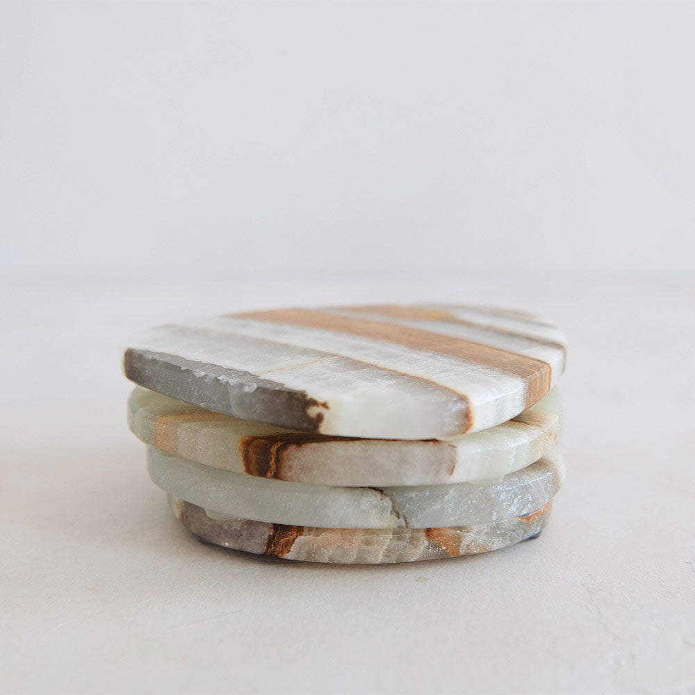 Premium Green Onyx Stone Coaster Set - Natural Stone Drink Coasters for Home, Bar & Office - Elegant & Durable Table Protection for Hot & Cold Beverages