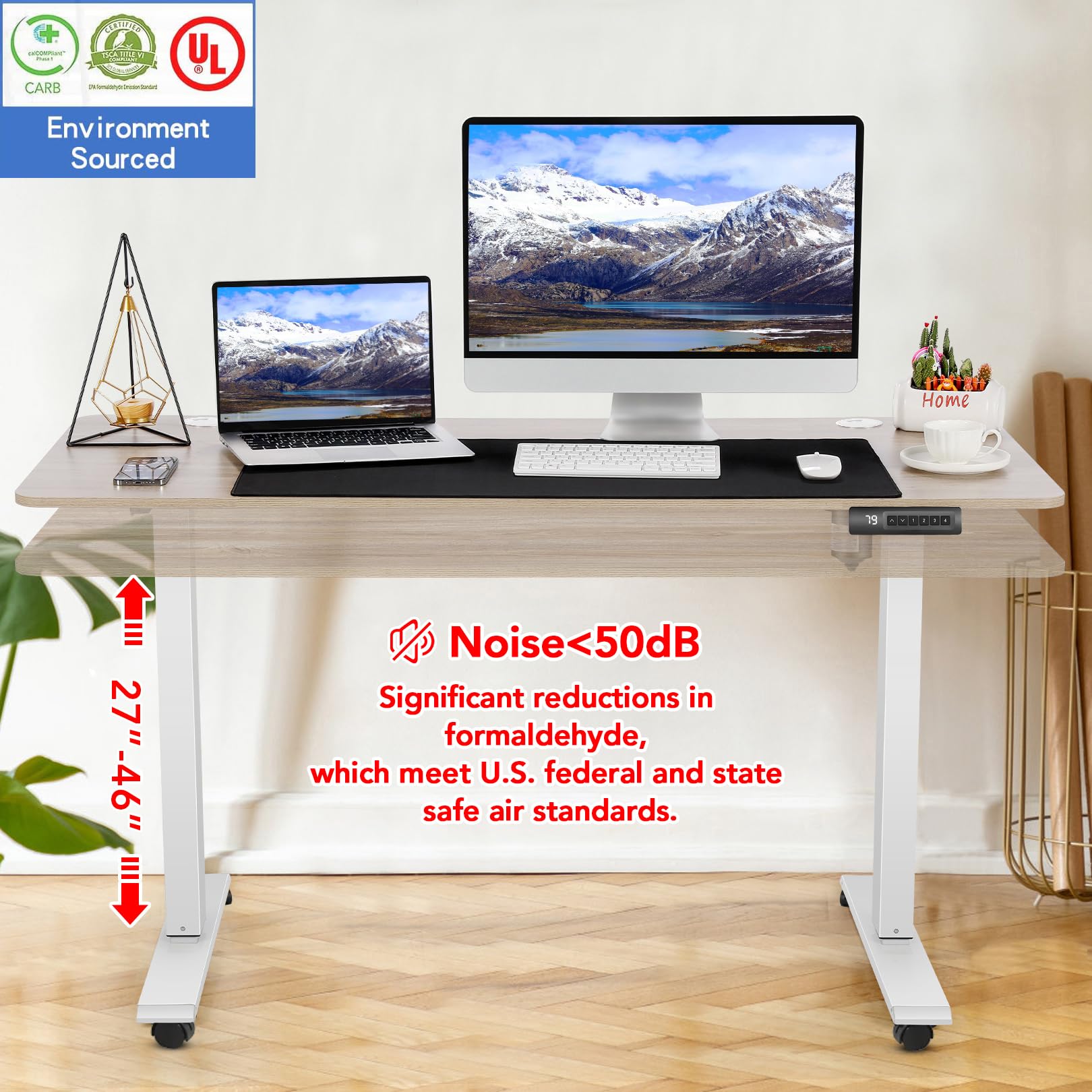 Farexon 55 x 24 Inch Electric Standing Desk with Charging Station - Adjustable Height Computer Desk with USB Ports, Power Outlets & Mouse Pad - 27