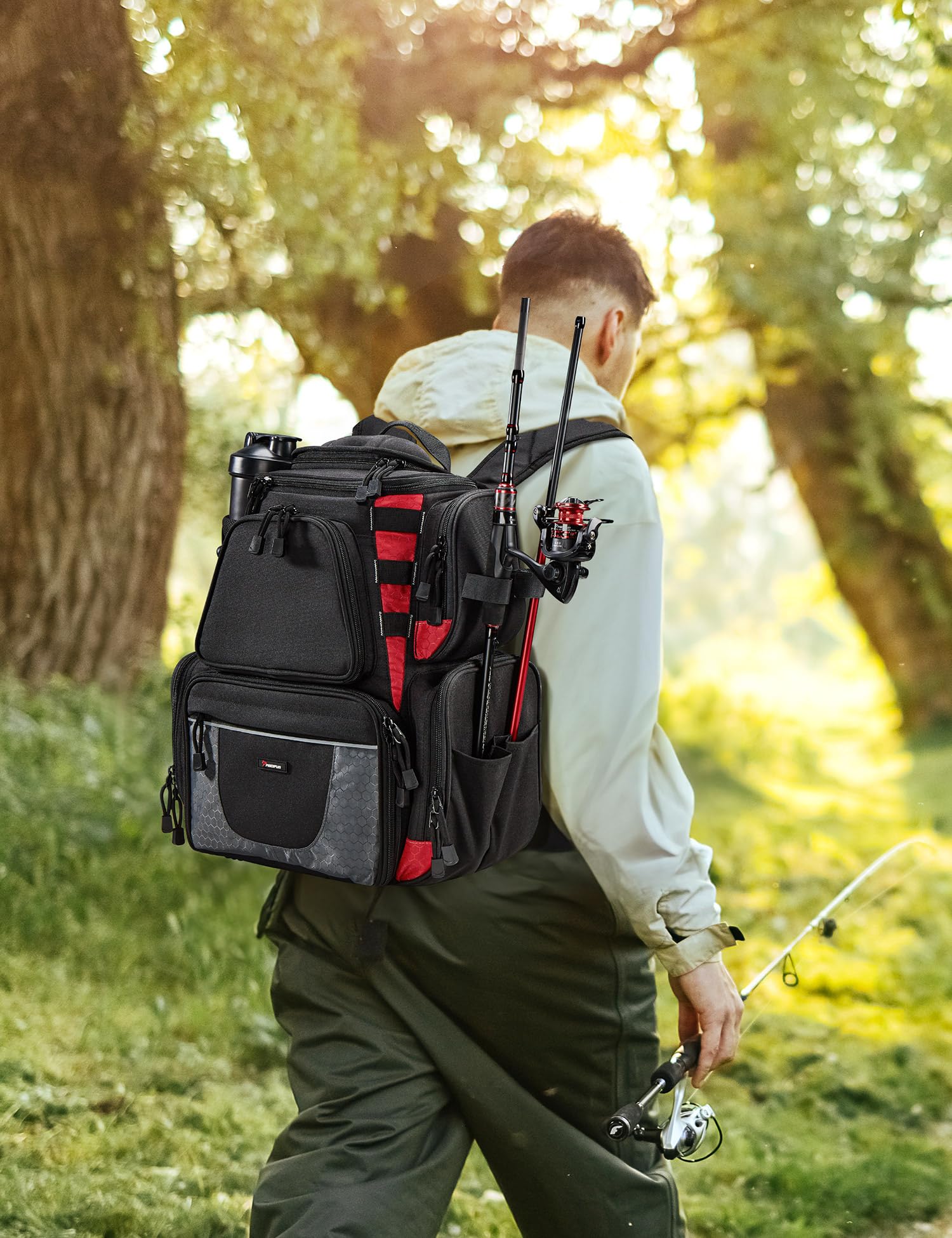 Piscifun Fishing Tackle Backpack with 4 Removable Tackle Trays - Large Waterproof Fishing Gear Storage Bag with Rain Cover - Perfect for Bass, Trout & Saltwater Fishing Trips