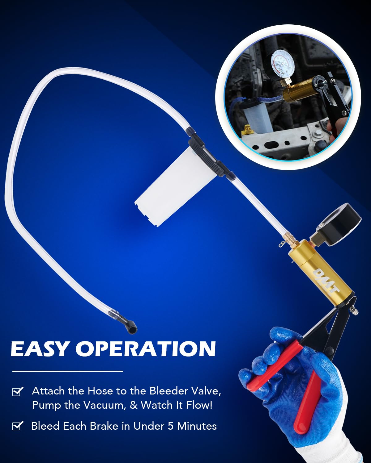 Orion Motor Tech Brake Bleeder Kit - Hand Vacuum Pump with Adapters & Pressure Gauge - Universal Brake Fluid & Power Steering Fluid Bleeding Tool - Perfect for DIY Car Maintenance, Motorcycle & Truck Repair