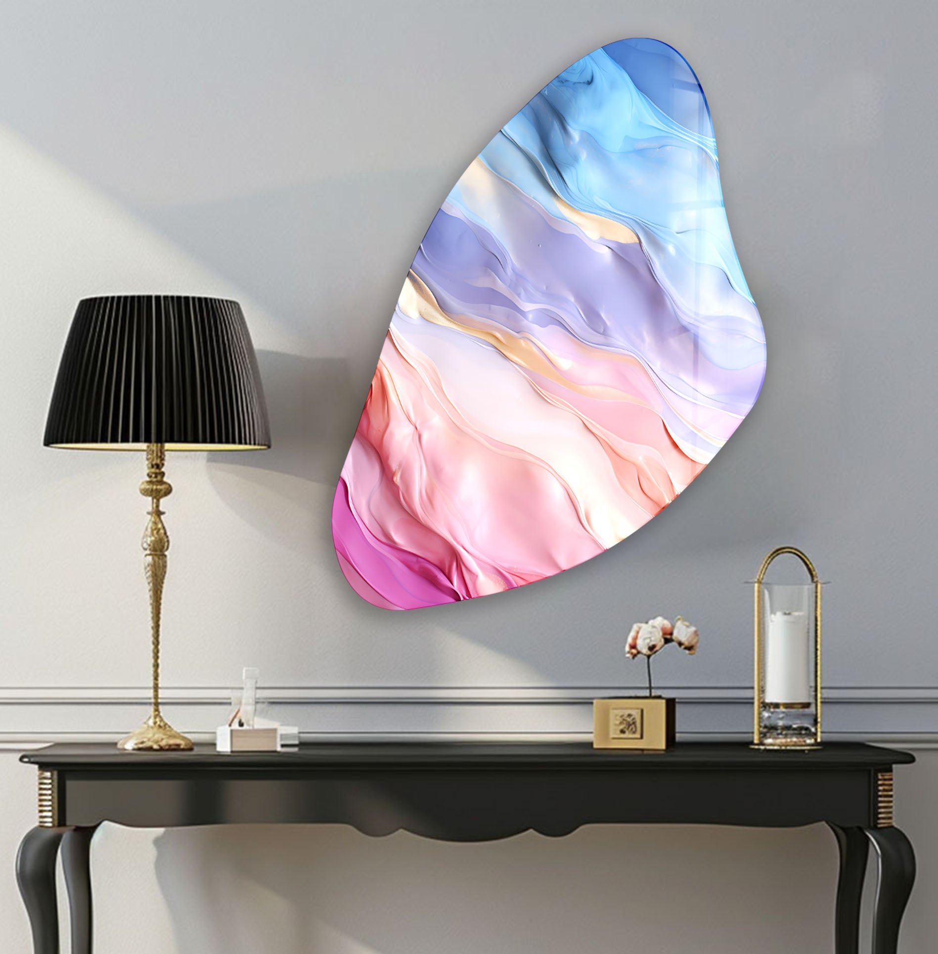 Abstract Pink Aesthetic Glass Wall Art - Modern Home Decor for Living Room, Bedroom & Office - Handmade Glass Painting for Unique Interior Design