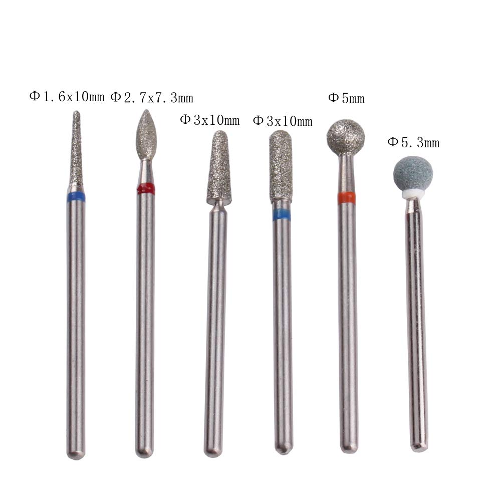 Premium Russian Cuticle Drill Bit Set - 6pcs Professional Nail Bits (Needle, Ball, Flame, Cylinder, Tapered) with Diamond Stone & Storage Case | Perfect for Manicure, Pedicure & Nail Art | Salon & Home Use