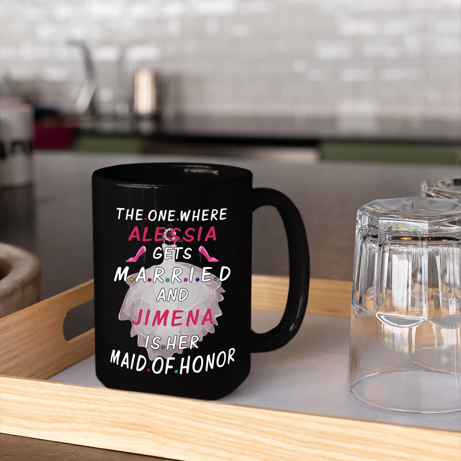 Personalized Brides & Maid of Honor Coffee Mug - 11oz & 15oz Custom Name Black Ceramic Cup - Wedding Party Gift for Bridal Shower, Bachelorette & Marriage Day - Perfect for Coffee, Tea or Hot Chocolate at Bridal Parties