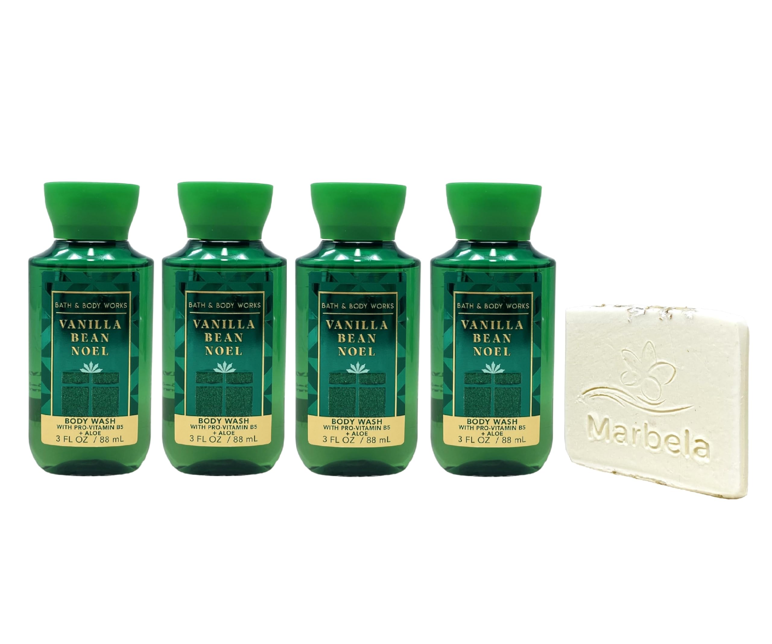 Bath & Body Works Vanilla Bean Noel 4-Piece Mini Body Wash Gift Set with Natural Oats Sample Soap - Travel Size Toiletries for Holidays, Gifts & Vacation Essentials