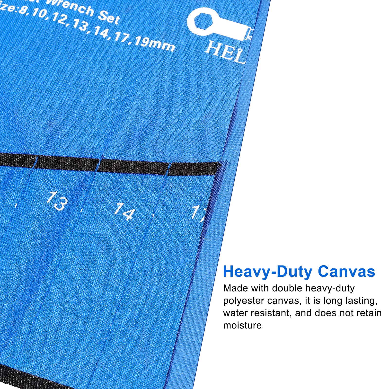 10-Pocket Heavy Duty Canvas Tool Roll Organizer - Metric Wrench Pouch for Mechanics & DIY - Durable Blue Utility Bag for Workshop, Garage & On-the-Go Repairs