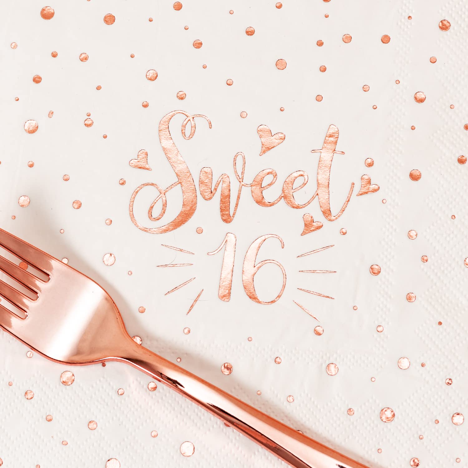 Sweet 16 Birthday Party Supplies - Rose Gold Disposable Tableware Set (24-Pack: 9