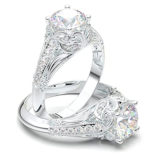 1.8 CT Round Cut Diamond Vintage Engagement Ring in 14K White Gold - Art Deco Floral Filigree Antique Signet Ring for Wedding, Proposal & Anniversary Gifts
