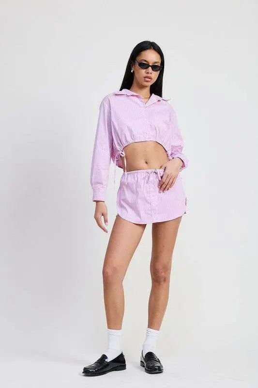 Cropped Button Up Top with Drawstring - Stylish Casual & Streetwear Outfit for Women | Perfect for Summer, Beach, and Everyday Wear