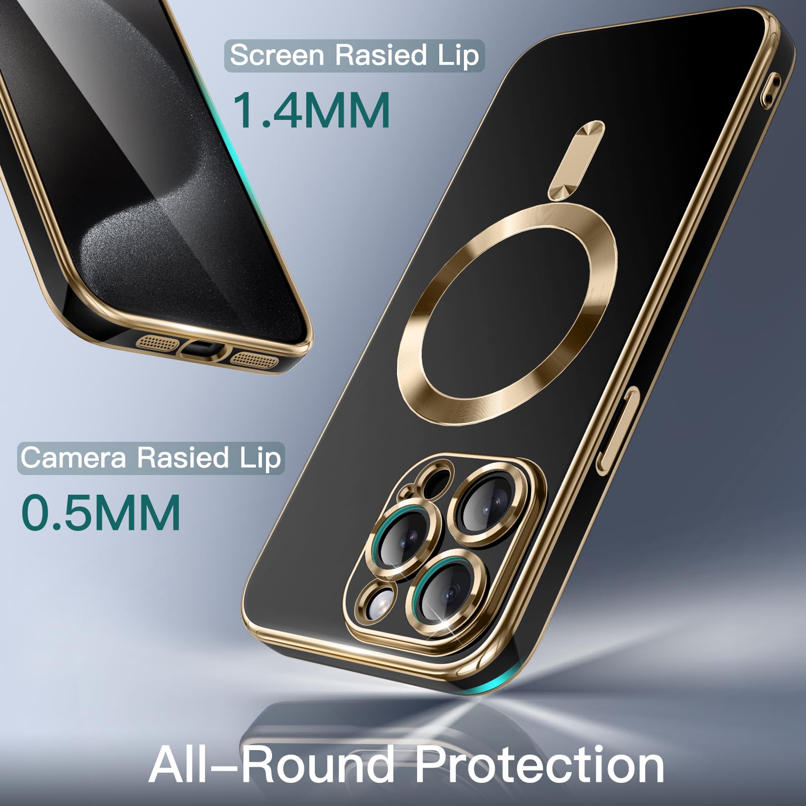 JETech iPhone 15 Pro 6.1-Inch Electroplated Case - MagSafe Compatible, Shockproof TPU Cover with Full Camera Protection in Black Titanium | Perfect for Everyday Use, Work & Travel Protection