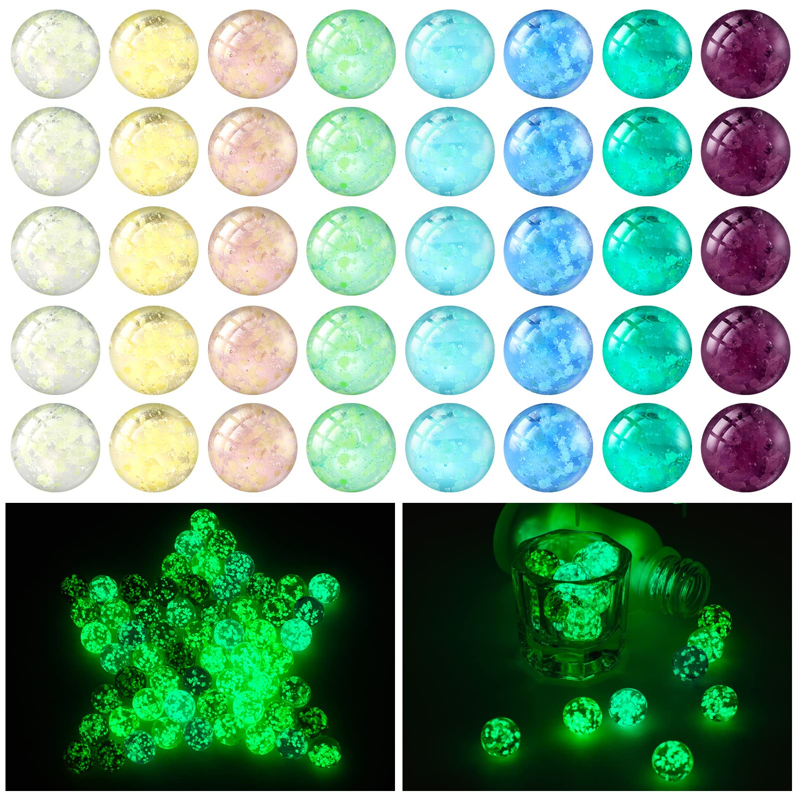 48-Piece Glow in The Dark Marbles Set - Mixed Color Luminous Glass Marbles for Kids Games, DIY Crafts & Home Decor (0.8cm/0.32