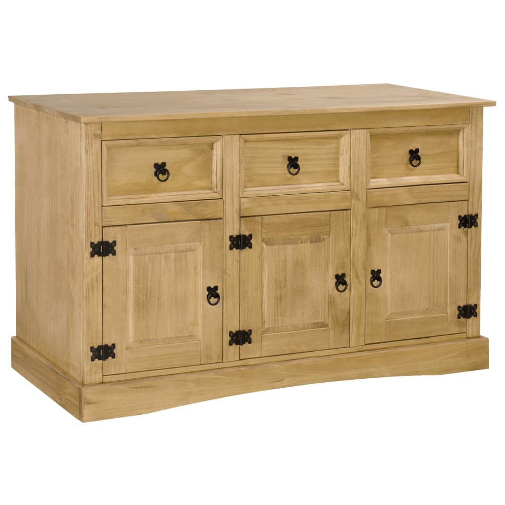 Charmma 3-Door Buffet Cabinet with 3 Drawers - Solid Mexican Pinewood Kitchen Sideboard Storage Cabinet - Freestanding Accent Furniture for Living Room, Hallway, Dining Room - Perfect for Coffee Bar Setup, Home Organization & Entertaining Guests (Brown)