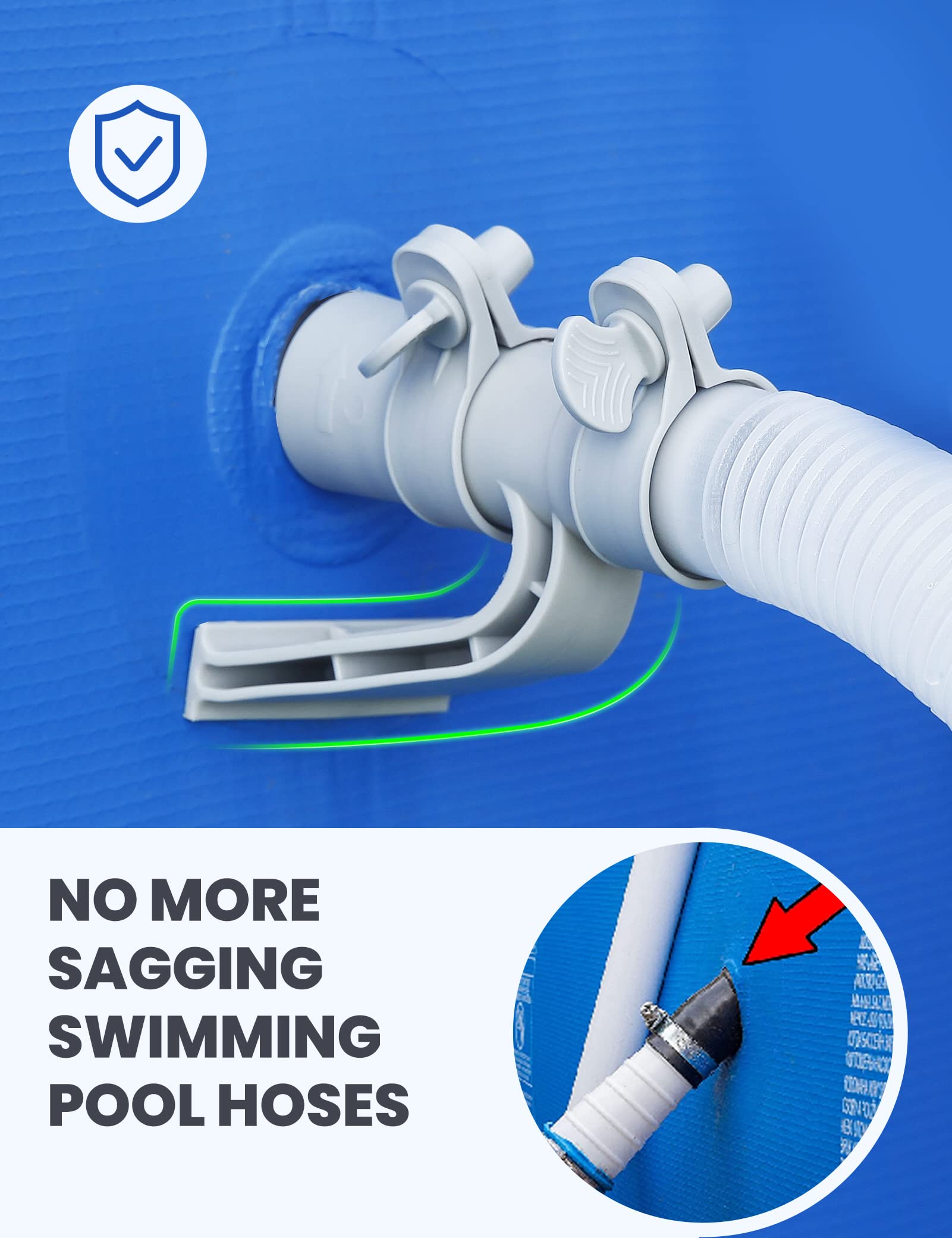 2-Pack 1/4 Inch Pool Hose Support Brackets with Clamp Mount - Heavy Duty Water Pipe Holder for Above Ground Swimming Pools | Perfect for Securing Hoses and Preventing Kinks During Pool Maintenance