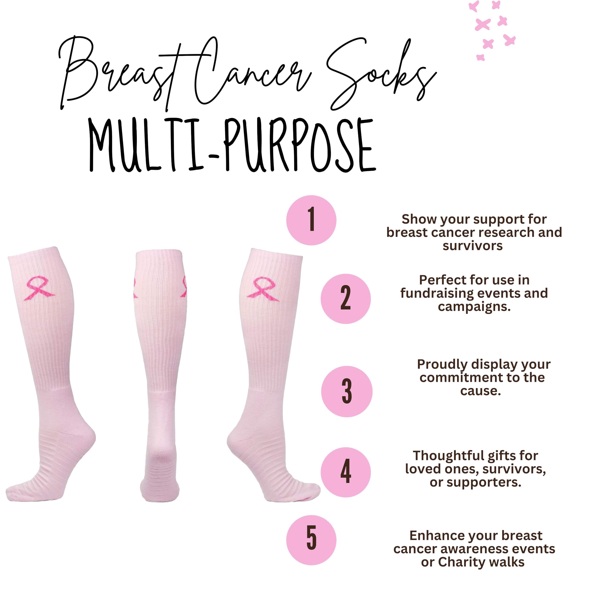 Pink Ribbon Breast Cancer Awareness Youth Football Socks - 2 Pairs for Athletes & Sports Enthusiasts - Perfect for Football Games, Fundraisers & Cancer Awareness Events