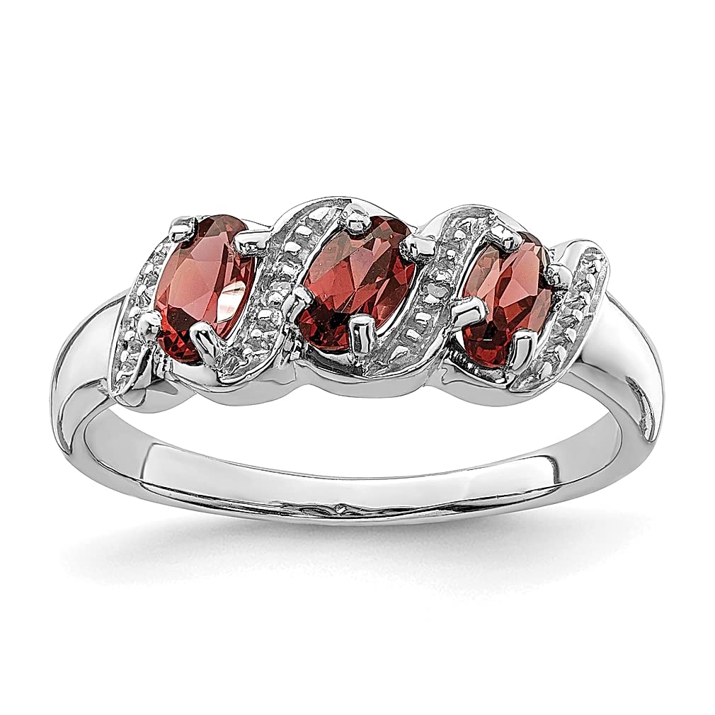 925 Sterling Silver 3 Stone Red Garnet Diamond Band Ring for Women | Genuine Gemstone Fine Jewelry | Anniversary, Birthday & Valentine's Day Gift for Her | Perfect for Weddings, Engagements & Special Occasions