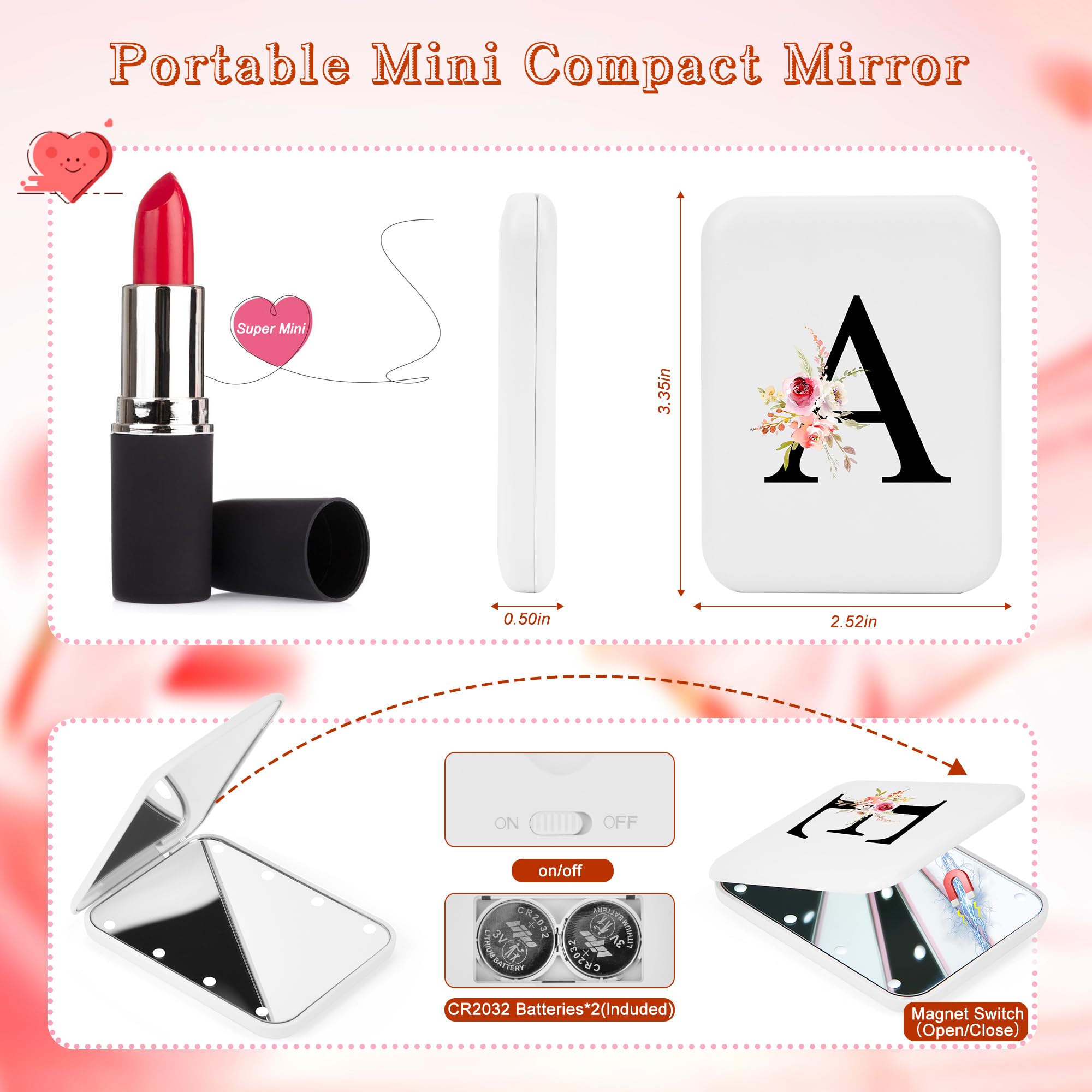 Personalized LED Compact Mirror with Light - 1X/3X Magnifying Travel Mirror for Purse & Makeup | Perfect Gift for Women & Teens