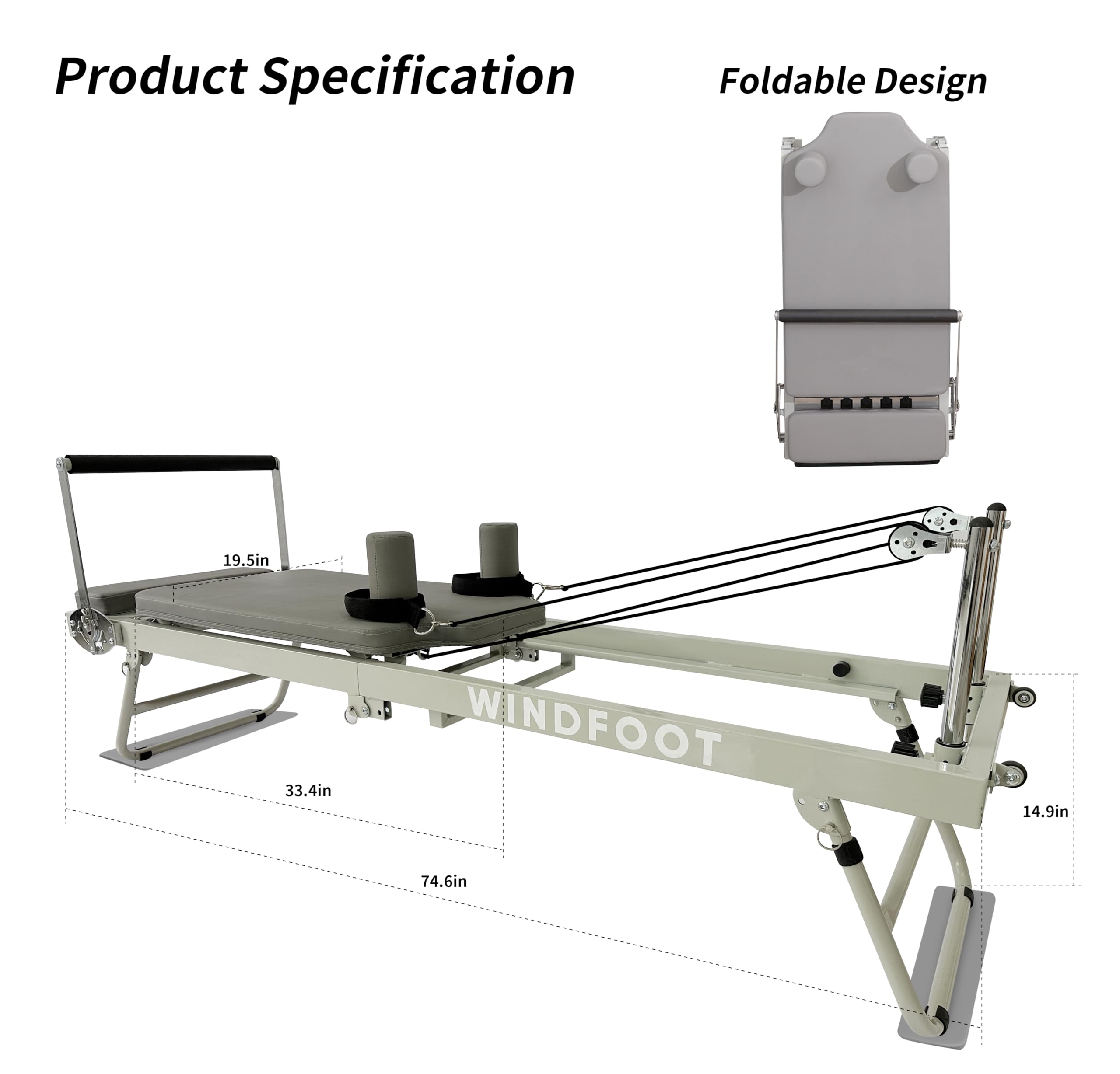 Foldable Pilates Reformer Machine for Home & Gym - Portable Exercise Equipment with Jump Board, 5 Resistance Cords & 300 lbs Weight Capacity - Perfect for Strength Training, Flexibility Workouts & Rehabilitation Therapy