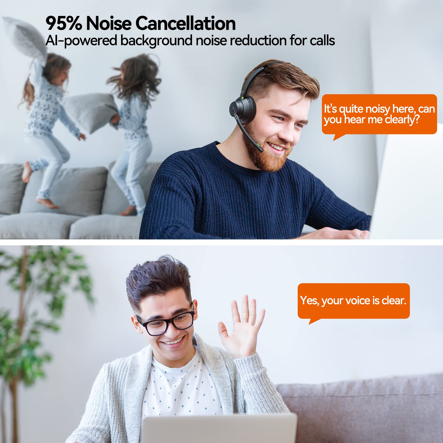 AUSDOM Wireless Bluetooth 5.2 Headset with AI Noise Cancelling Microphone - Trucker Headphones with Mute Button, 50 Hours Playtime - Perfect for Call Center, Office Work, Driving & Online Meetings