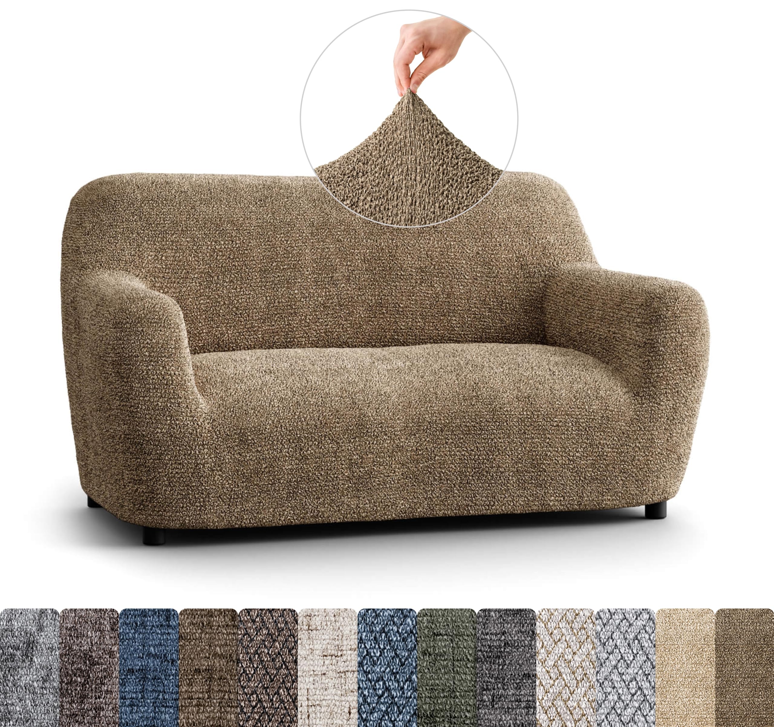 PAULATO BY GA.I.CO. Oversized Loveseat Slipcover - Stretch Sofa Cover for Couches & Chairs - 1-Piece Washable Microfiber Protector in Mediterra Mocha - Perfect for Living Room, Bedroom & Home Decor