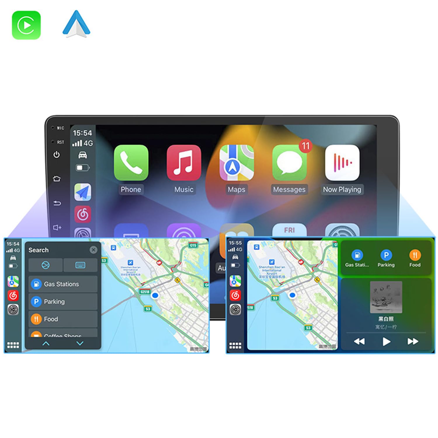 10 Inch Android Car Stereo with Wireless CarPlay & Android Auto | Double Din 2.5D Touchscreen | FM/Bluetooth/Wi-Fi Audio Receiver | Perfect for Hands-Free Calling & Music Streaming in Your Vehicle