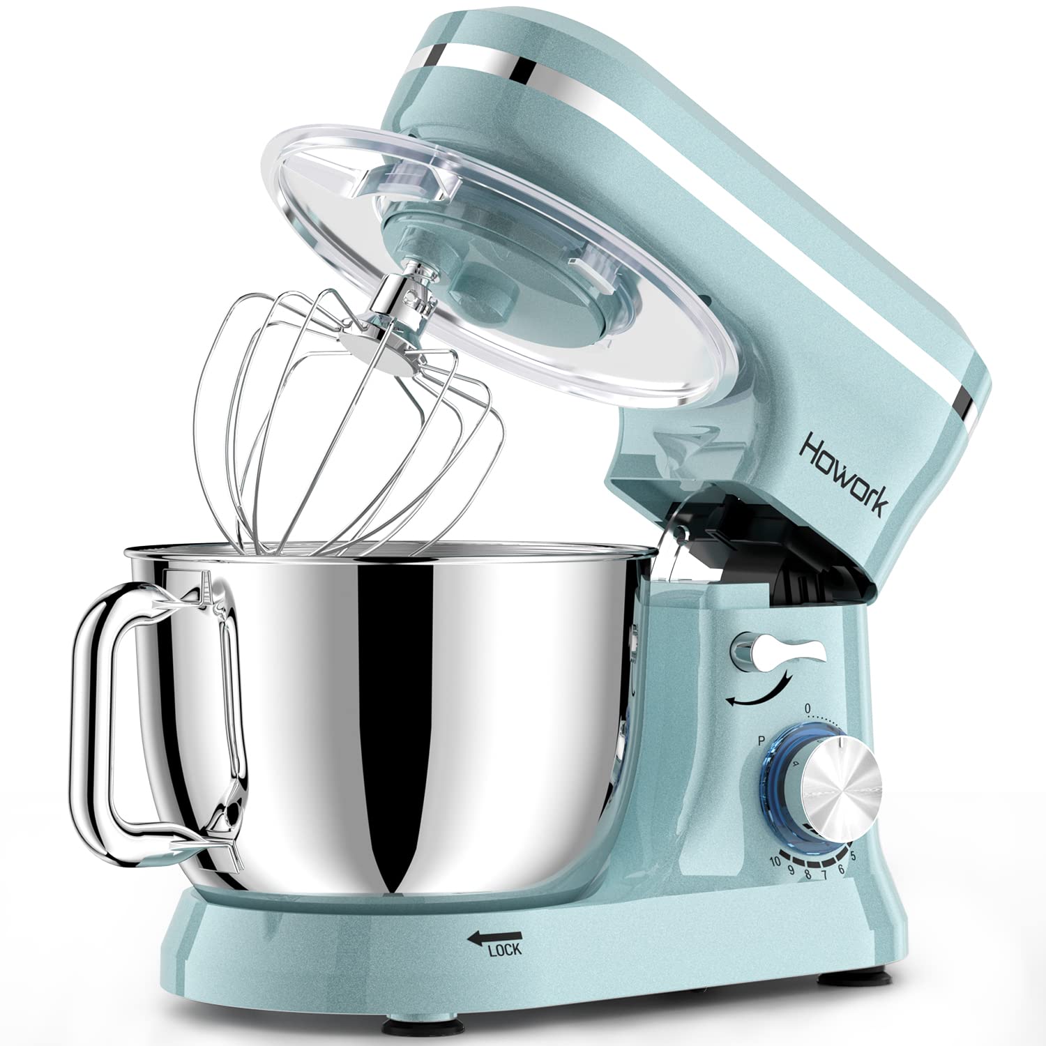 HOWORK 6.5QT Stand Mixer - 10+ Speed Electric Kitchen Mixer with Stainless Steel Bowl, Dough Hook, Wire Whip & Beater - Perfect for Baking, Cooking, Meal Prep & Home Kitchen Use (Blue)