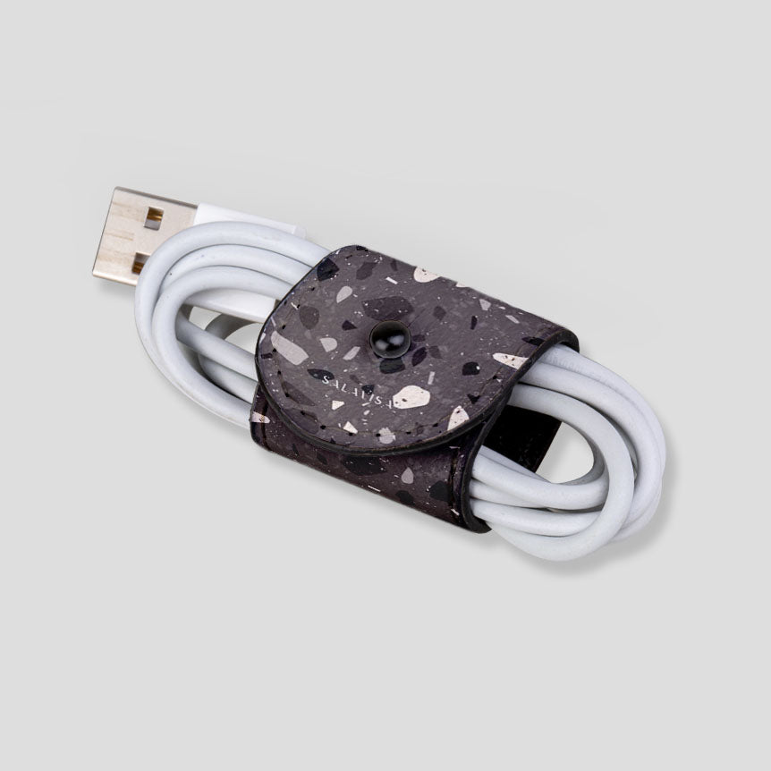 Eco-Friendly Brown Terrazzo Pattern Phone Cord Wrap - Perfect for Organizing Chargers at Home, Office or Travel