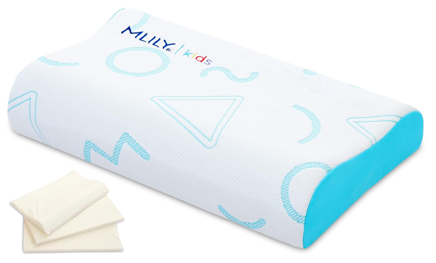 MLILY Kids Memory Foam Pillow - Adjustable Cooling Pillow for Boys & Girls (12x20 Inch, Blue) | CertiPUR-US Certified | Breathable Bed Pillow for Better Sleep | Perfect for Toddlers, Travel & Home Use