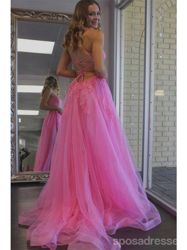 Elegant Pink A-Line Spaghetti Strap Backless Long Prom Dress for Women - Perfect for Homecoming, Formal Events & Evening Parties
