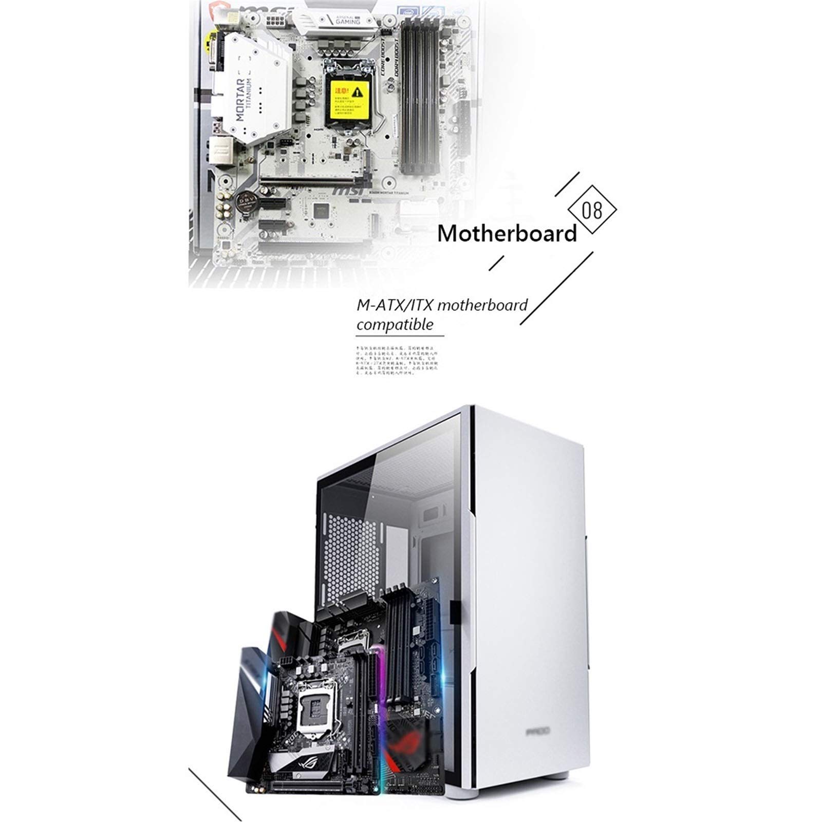 Mid-Tower ATX Computer Case with Tempered Glass Panel, USB 3.0 Ports & 6 Fan Positions - Supports Water Cooling (Black) - Perfect for Gaming PC Builds & Custom Desktop Setups