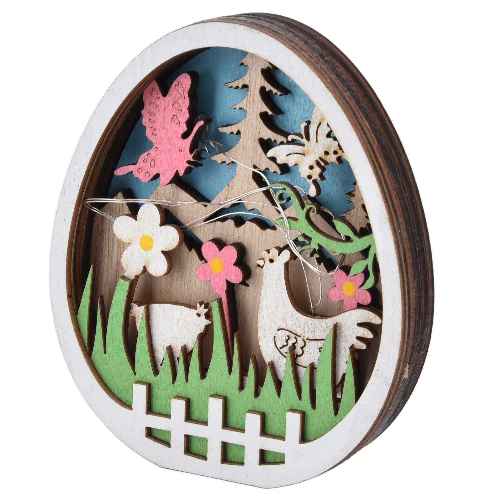 Jeanoko Wooden Easter Ornaments - Natural Boxwood LED Light-Up Easter Eggs with Turkey Pattern for Holiday Decor | Easy to Operate Warm Lighting for Easter Celebrations, Birthday Parties & Home Decoration