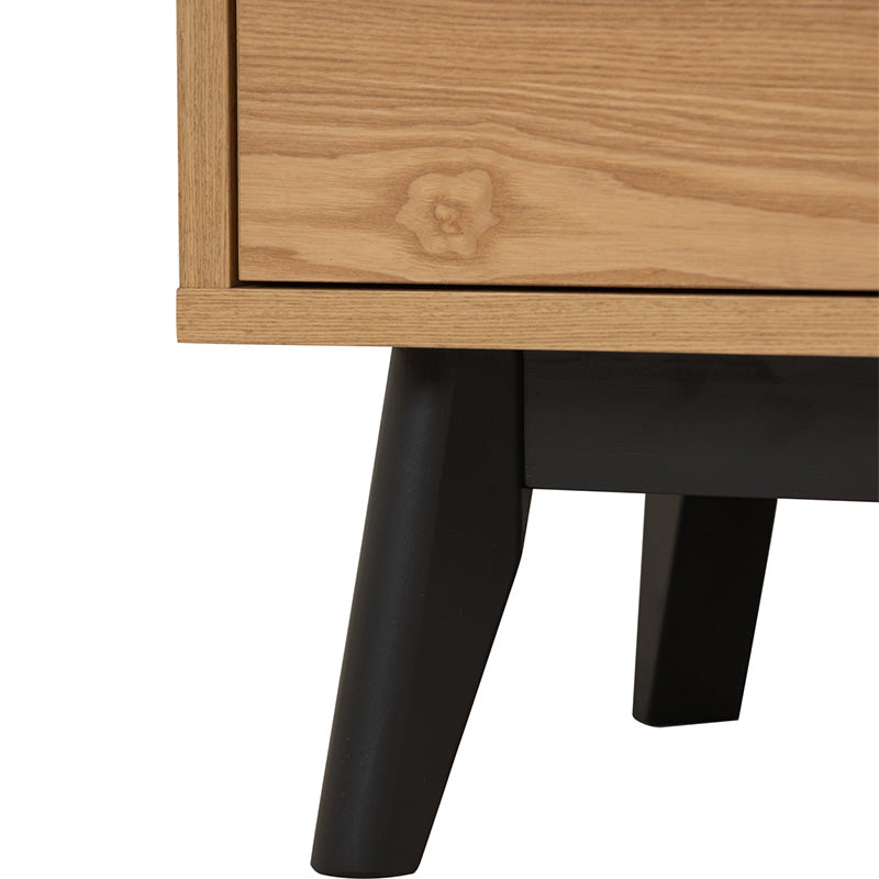 CASTOR Sideboard Buffet 125cm - Modern Wooden Storage Cabinet with 3 Drawers & Doors in Natural, Navy Blue & Black - Perfect for Dining Room, Living Room & Entryway Organization