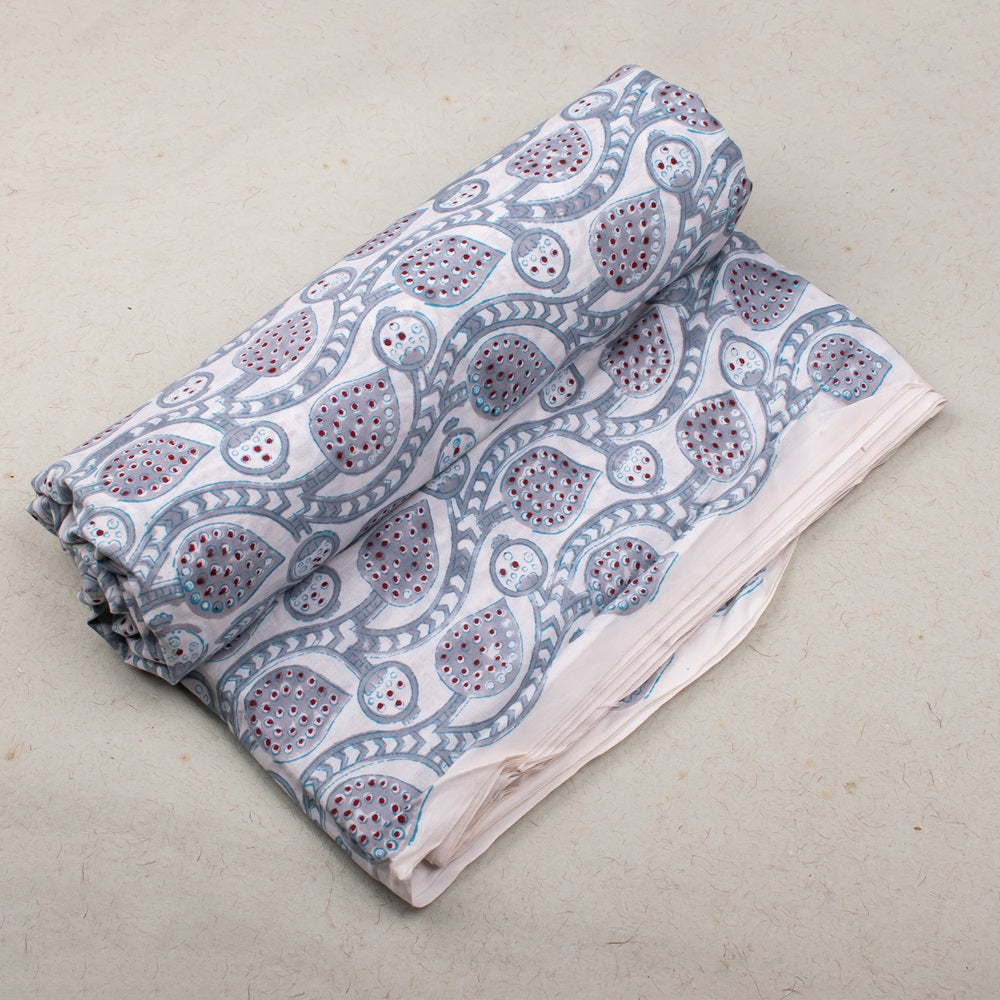 Hand Block Print Cotton Fabric - Multi Floral Light Gray | Premium Quality for DIY Crafts, Quilting & Home Decor Projects